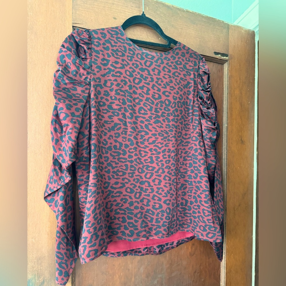 Women’s Gianni Bini Deep Red/Black Animal Print Blouse - Medium